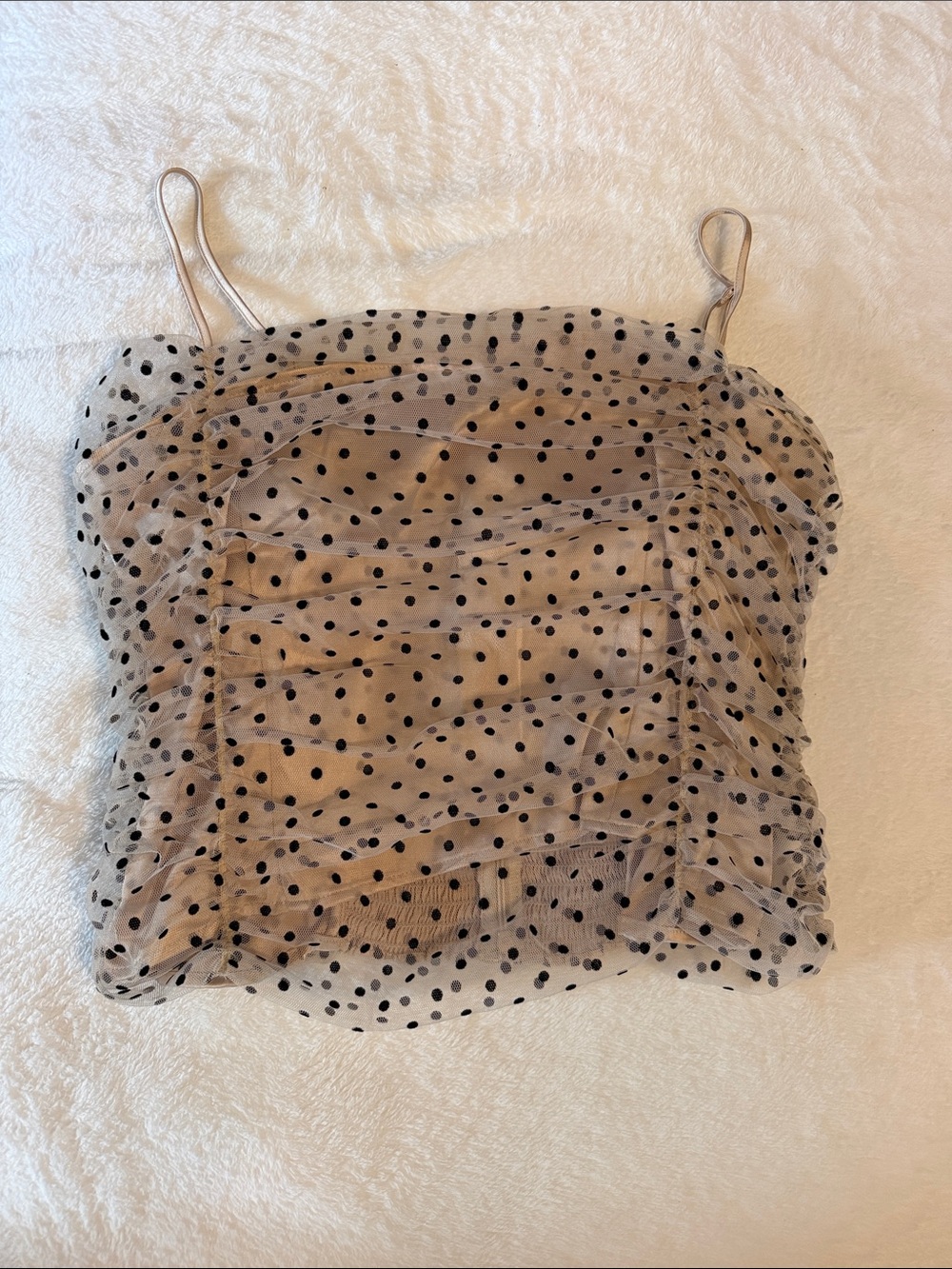 LOFT Nude and Black Polka Dot Mesh Cami